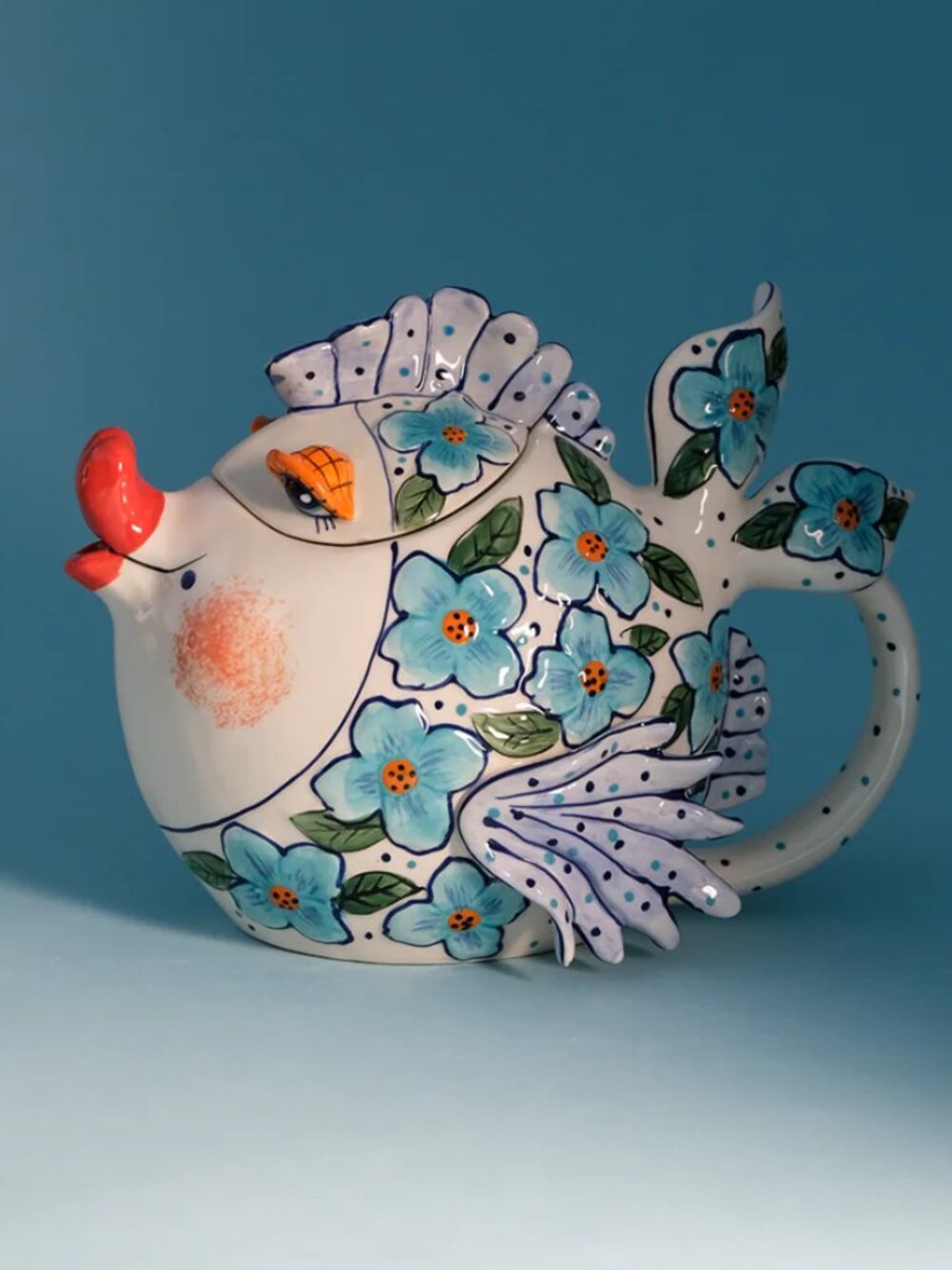 Bluesky Clayworks Teapot Flower Fish